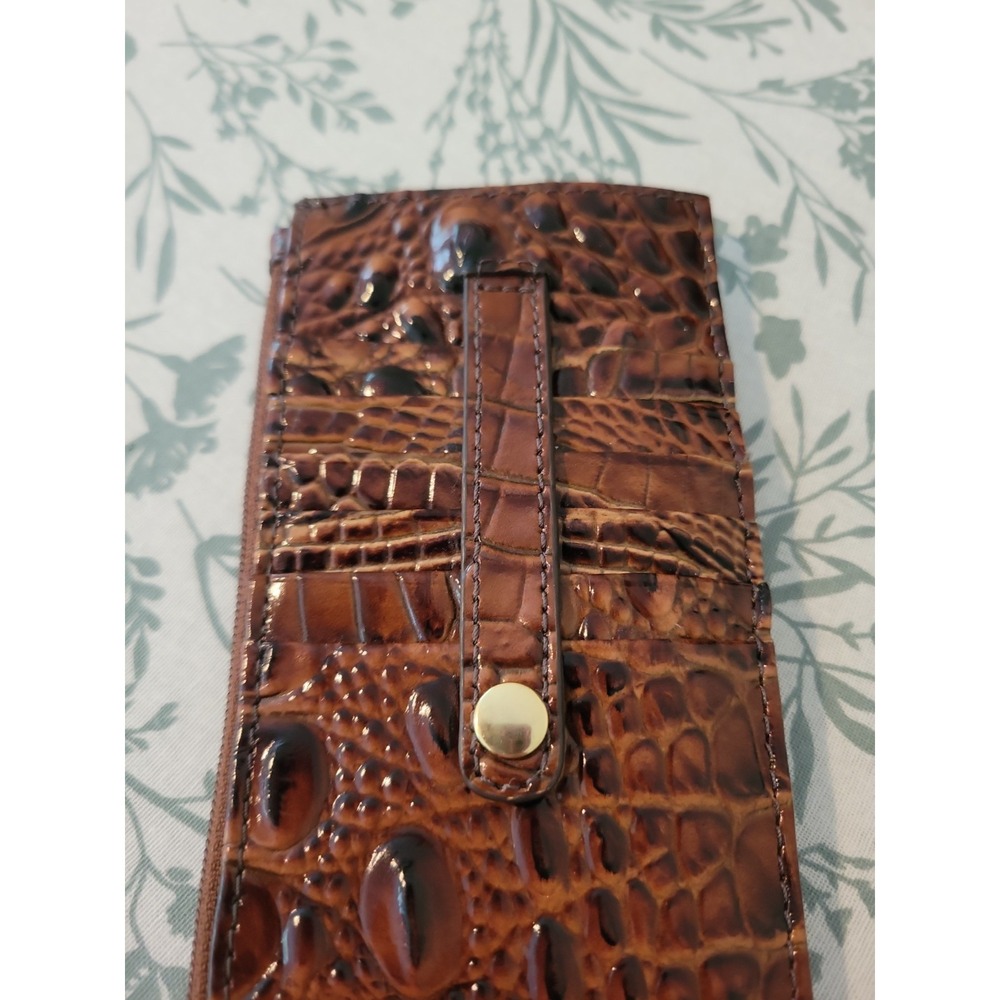 Brahmin Credit Card Wallet Pecan Melbourne Brown Croc Embossed Leather - Picture 3 of 7